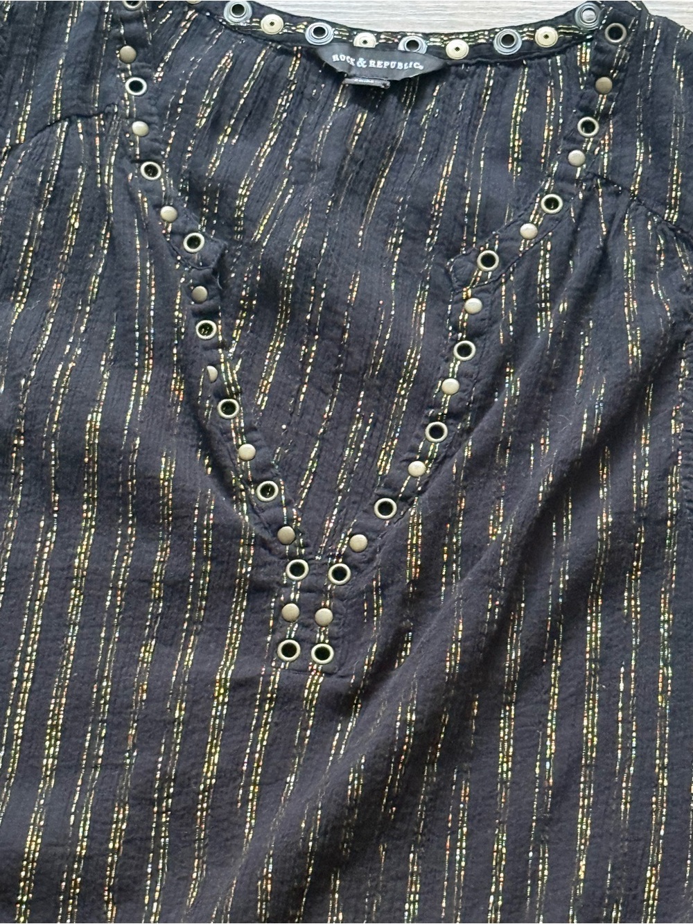 Rock & Republic Black Tank with Metallic Gold Pinstripes - Picture 3 of 5